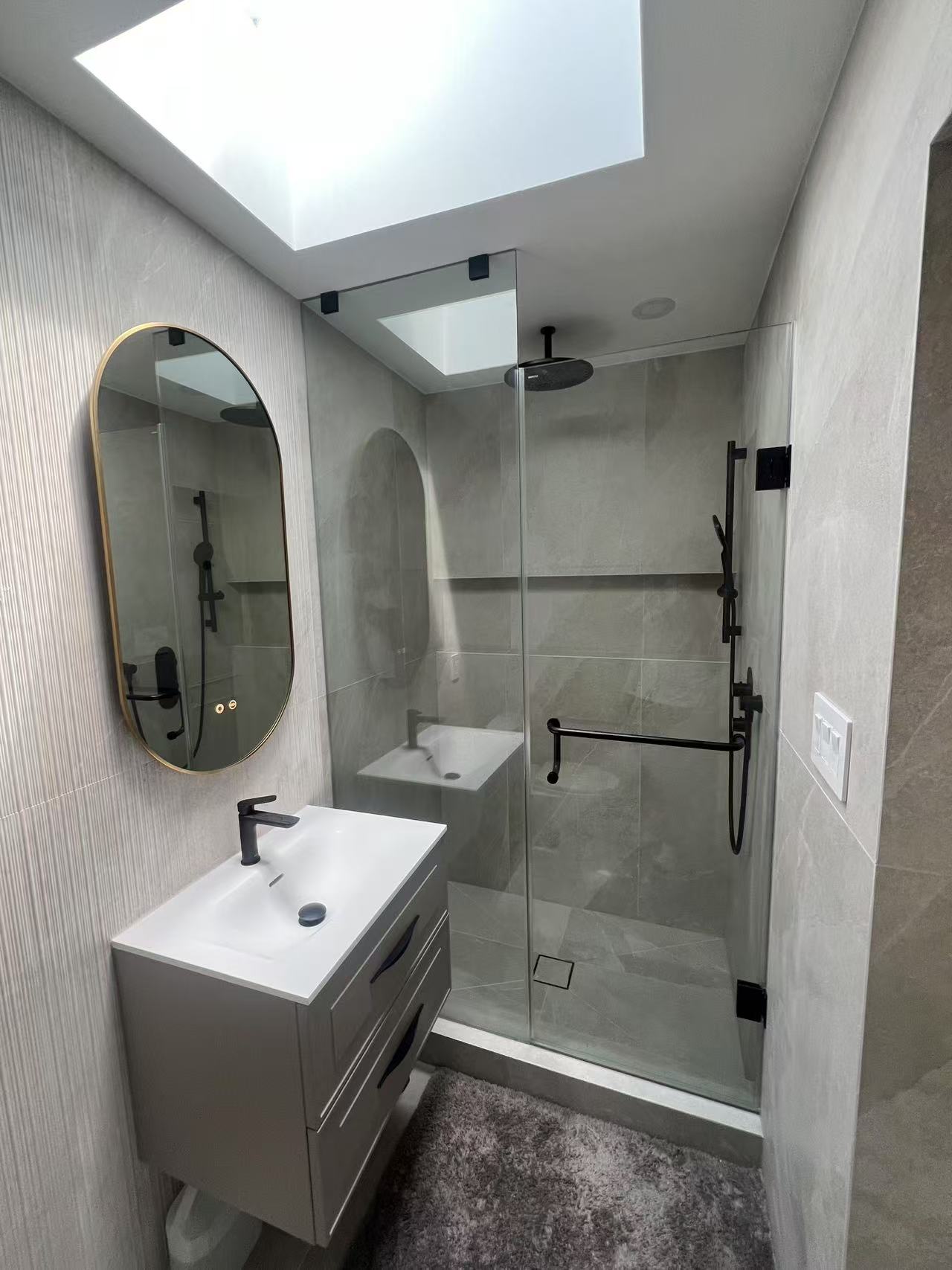 skylight and free standing shower
