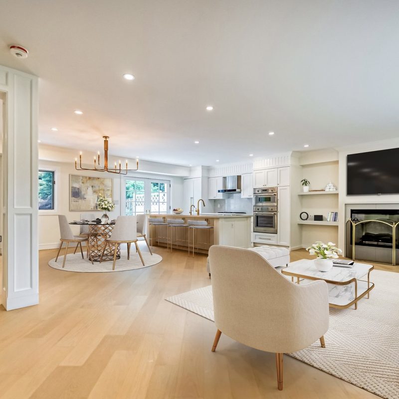 Toronto Midtown home renovation living room with fireplace