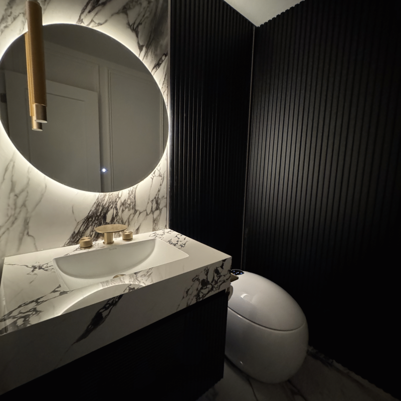 Markham unionville bathroom renovation with french style powder room